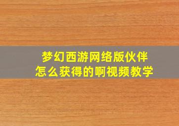 梦幻西游网络版伙伴怎么获得的啊视频教学