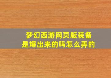 梦幻西游网页版装备是爆出来的吗怎么弄的