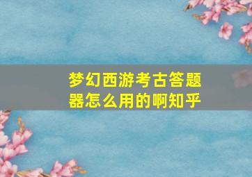 梦幻西游考古答题器怎么用的啊知乎