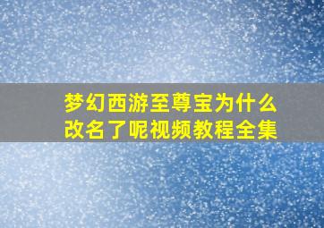 梦幻西游至尊宝为什么改名了呢视频教程全集