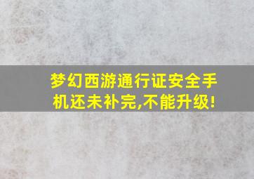 梦幻西游通行证安全手机还未补完,不能升级!