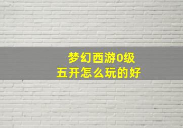 梦幻西游0级五开怎么玩的好