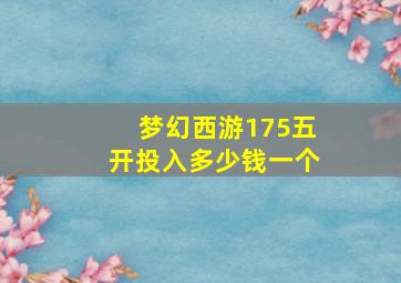 梦幻西游175五开投入多少钱一个