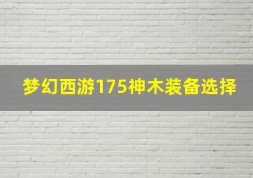 梦幻西游175神木装备选择