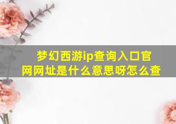 梦幻西游ip查询入口官网网址是什么意思呀怎么查