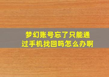 梦幻账号忘了只能通过手机找回吗怎么办啊