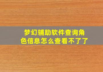 梦幻辅助软件查询角色信息怎么查看不了了