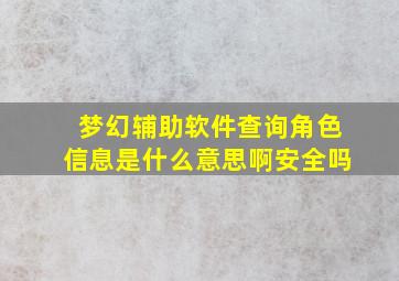 梦幻辅助软件查询角色信息是什么意思啊安全吗