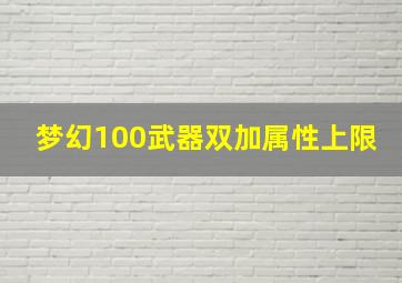 梦幻100武器双加属性上限