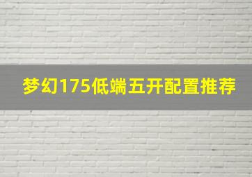 梦幻175低端五开配置推荐