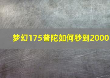 梦幻175普陀如何秒到2000