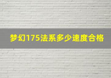 梦幻175法系多少速度合格