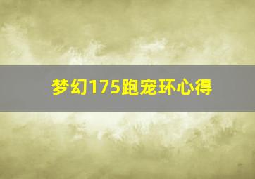 梦幻175跑宠环心得