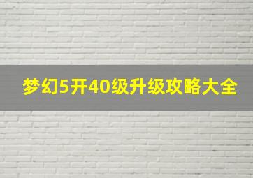 梦幻5开40级升级攻略大全