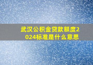 武汉公积金贷款额度2024标准是什么意思