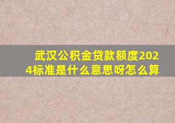 武汉公积金贷款额度2024标准是什么意思呀怎么算