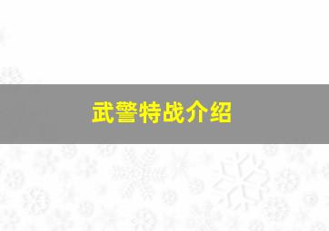 武警特战介绍