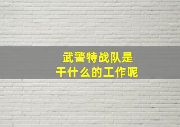 武警特战队是干什么的工作呢