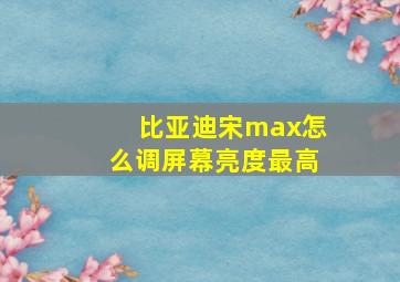 比亚迪宋max怎么调屏幕亮度最高