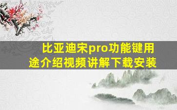 比亚迪宋pro功能键用途介绍视频讲解下载安装