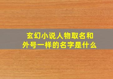 玄幻小说人物取名和外号一样的名字是什么