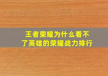 王者荣耀为什么看不了英雄的荣耀战力排行