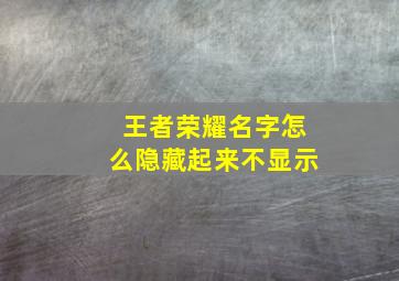 王者荣耀名字怎么隐藏起来不显示