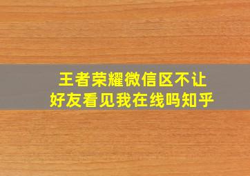 王者荣耀微信区不让好友看见我在线吗知乎