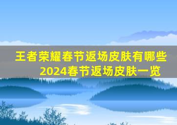 王者荣耀春节返场皮肤有哪些 2024春节返场皮肤一览