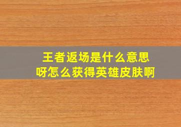 王者返场是什么意思呀怎么获得英雄皮肤啊