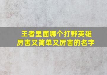 王者里面哪个打野英雄厉害又简单又厉害的名字