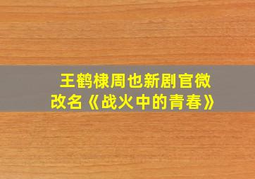 王鹤棣周也新剧官微改名《战火中的青春》