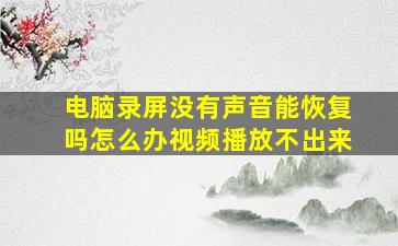 电脑录屏没有声音能恢复吗怎么办视频播放不出来