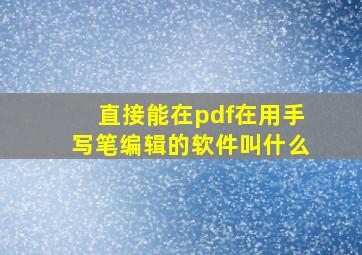 直接能在pdf在用手写笔编辑的软件叫什么