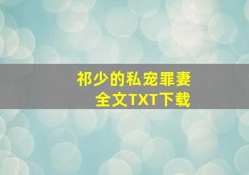 祁少的私宠罪妻全文TXT下载