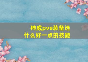 神威pve装备选什么好一点的技能