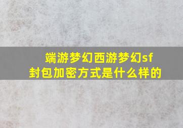 端游梦幻西游梦幻sf封包加密方式是什么样的