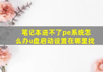 笔记本进不了pe系统怎么办u盘启动设置在哪里找