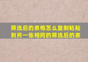 筛选后的表格怎么复制粘贴到另一张相同的筛选后的表