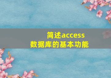 简述access数据库的基本功能