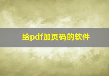 给pdf加页码的软件