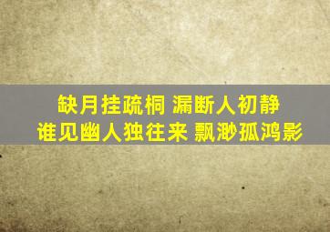 缺月挂疏桐 漏断人初静 谁见幽人独往来 飘渺孤鸿影