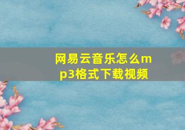 网易云音乐怎么mp3格式下载视频