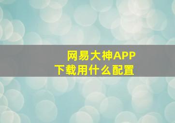 网易大神APP下载用什么配置