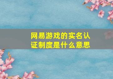 网易游戏的实名认证制度是什么意思