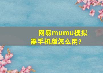 网易mumu模拟器手机版怎么用?