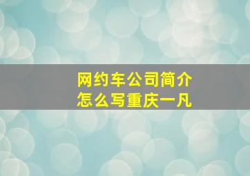 网约车公司简介怎么写重庆一凡