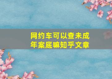 网约车可以查未成年案底嘛知乎文章