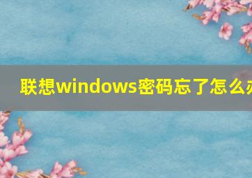 联想windows密码忘了怎么办