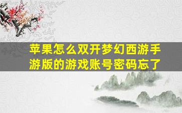 苹果怎么双开梦幻西游手游版的游戏账号密码忘了